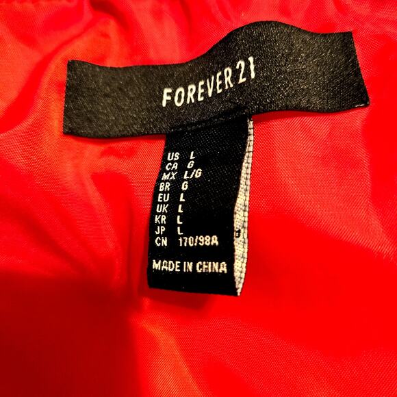 Forever 21 Large Red Women's Puffer Coat Jacket Misses Size L 12 14 - Picture 3 of 5